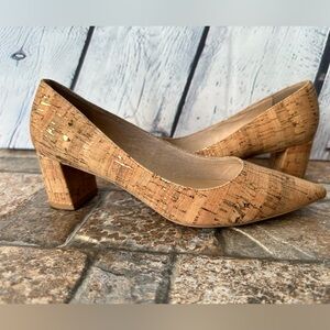 Kate Spade Aerial Block Heel Pointed Toe Cork Gold Flecked Pumps, Size 7